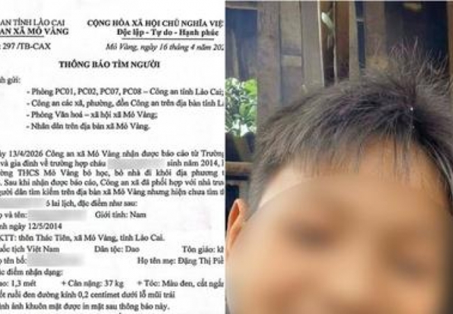 Một nam sinh 12 tuổi mất t&iacute;ch b&iacute; ẩn nhiều ng&agrave;y
