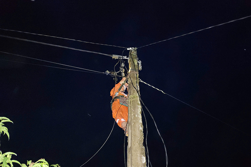 A person climbing on a telephone pole

Description automatically generated